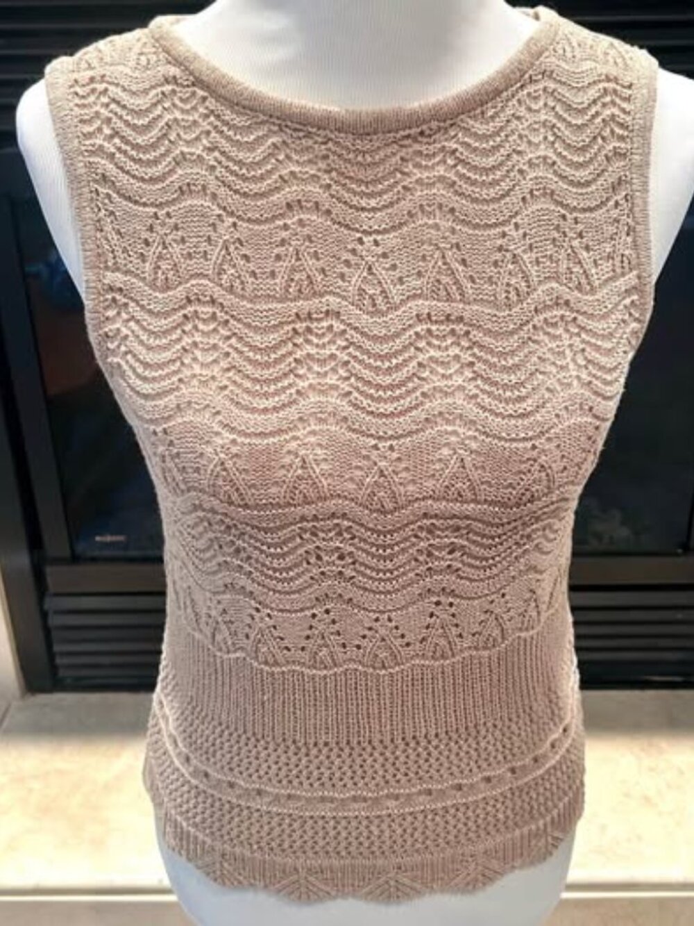 Blue Ivy Beige Knit Lace Shell Top Blouse